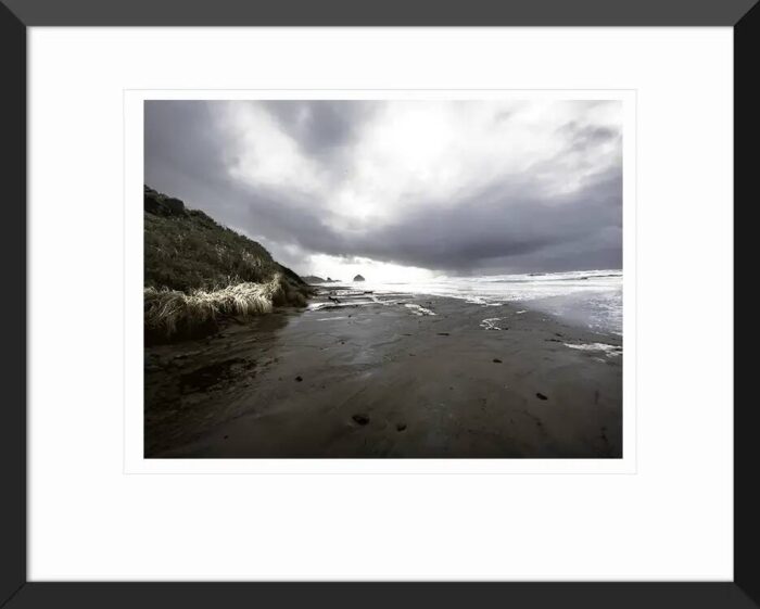 Framed print of Pacific City coastline before a storm – Fred Gerendasy Photography artwork of light and tension