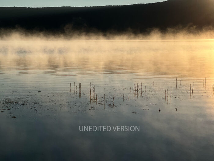 Unedited original of Cloud Mirror Reflections by Fred Gerendasy Photography – natural scene of reflected clouds on calm water at East Lake, Oregon