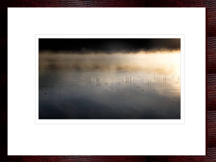 Framed edition of Cloud Mirror Reflections by Fred Gerendasy Photography – peaceful lakeside reflection print from East Lake, Central Oregon