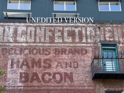 Unedited version of Hams and Bacon on the Brick Wall by Fred Gerendasy Photography – original capture of abstract patterns in old brickwork