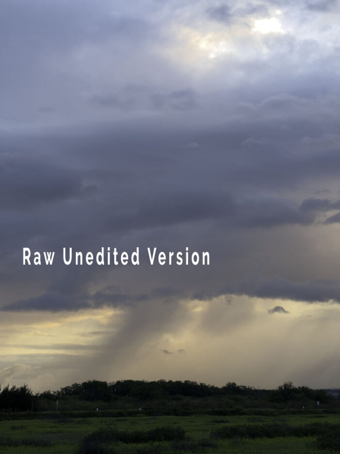 Unedited version of Reign of Clouds Descending by Fred Gerendasy Photography – original photo of expressive cloud formation before artistic edits