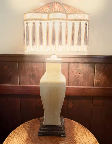 Vintage Table Lamp Transmitting Light archival pigment print by Fred Gerendasy Photography – glowing antique lamp casting warm ambient light in a classic setting