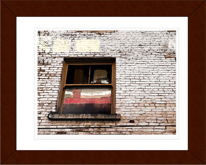 Framed Close-up of aged window set in weathered brick wall – fine art photograph by Fred Gerendasy Photography