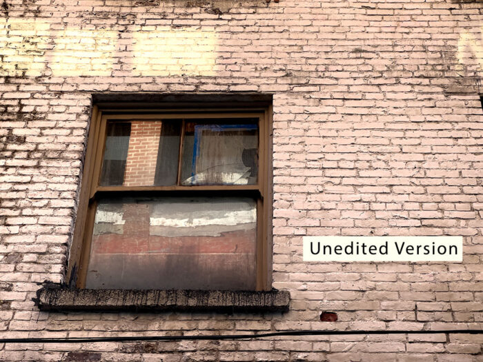 Unedited close-up of aged window set in weathered brick wall – fine art photograph by Fred Gerendasy Photography