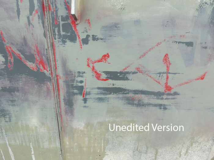 Unedited Green Graffiti photograph by Fred Gerendasy Photography – raw image of weathered paint layers and urban surface textures