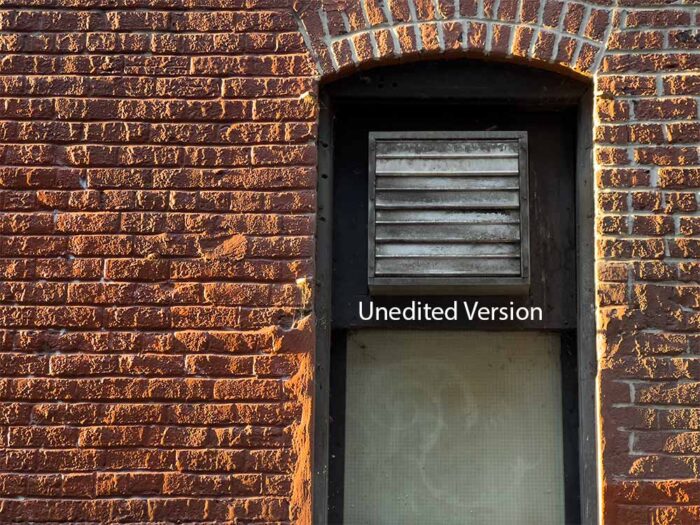 Unedited Red Brick – Window Blind by Fred Gerendasy Photography – original capture of old brick wall and simple window structure