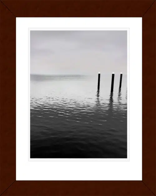 Three Piers archival pigment print in frame by Fred Gerendasy Photography – fine art landscape capturing calm, stillness, and the oncoming storm