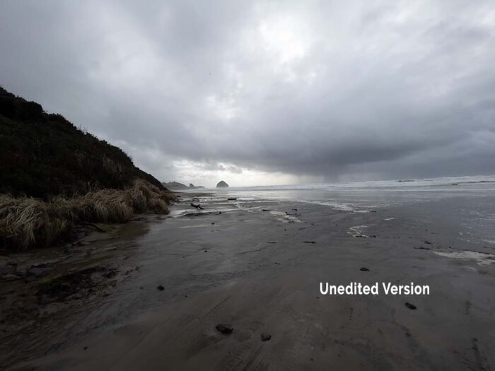 Unedited version of stormy coastal landscape – Oregon Coast near Pacific City, by Fred Gerendasy Photography