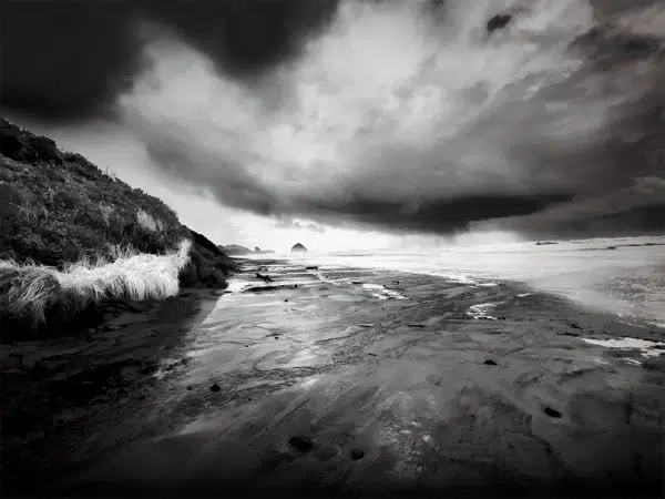 Darkness And Light Before The Storm – black and white fine art print by Fred Gerendasy Photography capturing dramatic beach atmosphere