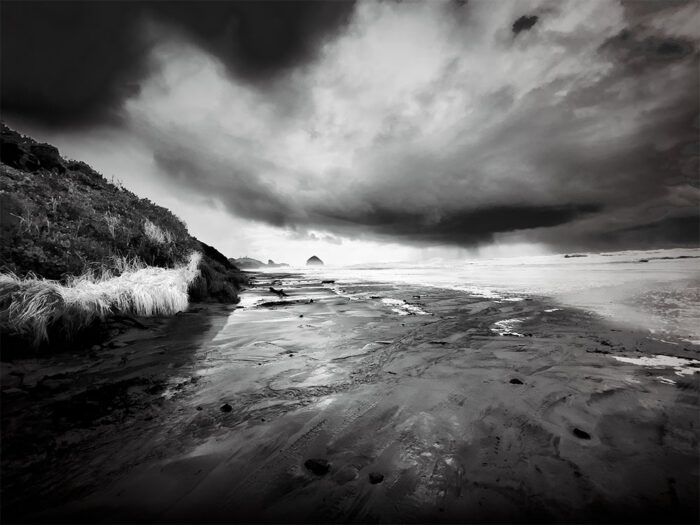 Darkness And Light Before The Storm – black and white fine art print by Fred Gerendasy Photography capturing dramatic beach atmosphere