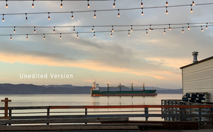 Unedited version- Ship At Sunset fine art print by Fred Gerendasy Photography – archival pigment on cotton rag paper capturing maritime stillness