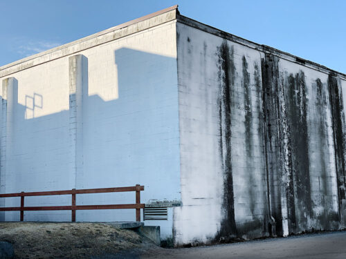 White building capturing last light of day